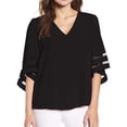thumbnail image 3 of Blusa informal suelta de gasa con manga acampanada y cuello en V para mujer, negro, XXL Inevent AP002431-05, 3 of 7