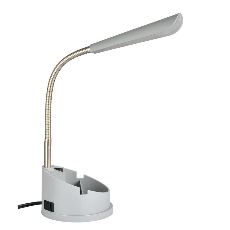 Mainstays LED Desk Organizer Lamp with AC Outlet, Gray, Plastic