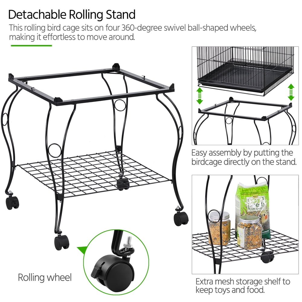 Renwick Rolling Metal Parrot Cage with Open Top For Small Birds, Black, 59" H