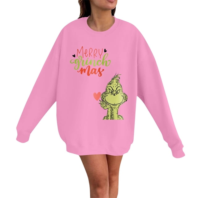 Suéteres navideños MIARHB para mujer, tallas grandes, informales, a la moda, con estampado navideño, manga larga, cuello redondo, sudaderas holgadas, sudaderas con estampado del Grinch, 3XL