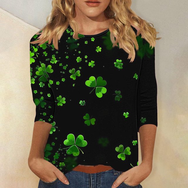 Hauts Décontractés pour Femmes Pull à la Mode Imprimé Col Rond Manches 3/4 Jour de la Saint-Patrick