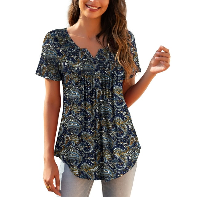 a.Jesdani Tuniques pour Femmes Grande Taille à Manches Courtes, Col en V, Blouses Décontractées M-4X