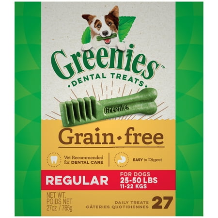 4 Greenies - GREENIES Grain Free Regular Size Natural Dental Dog Treats, 27 oz. Pack