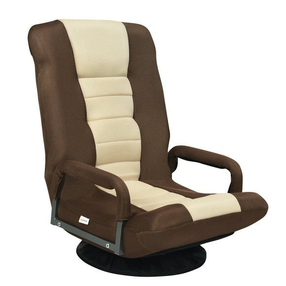 Costway 360-Degree Swivel Gaming Floor Chair with Foldable Adjustable Backrest Brown