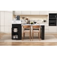 thumbnail image 4 of Extendable Dining Table with Folding Tabletop, Bar Table with Drawers and Power Outlet, Kitchen Island with Wheels and Hooks, Sideboard for Kitchen and Dining Room (Black+Marble White), 4 of 39