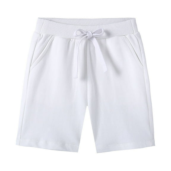 Povozer Toddler Boys Athletic Basketball Shorts Toddler Boys Shorts Girls Cotton Shorts with Drawstring Casual Waist Pants Summer Clothes for 5-6 Years,White