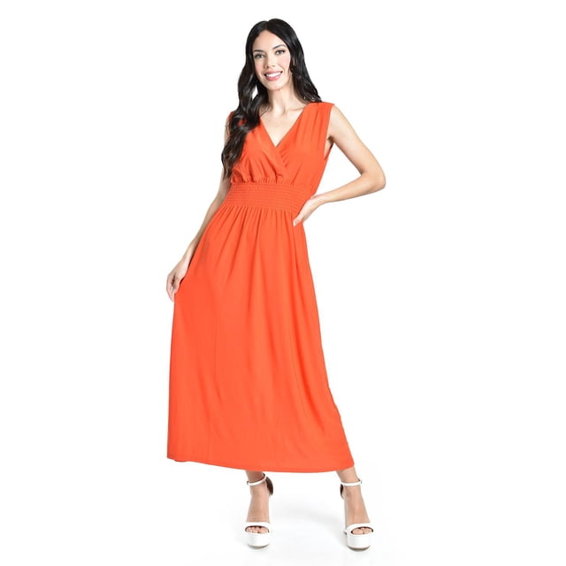 Vestido largo cintura smock Roman Fashion / Juvenil, 8801-SO (Naranja) naranja M