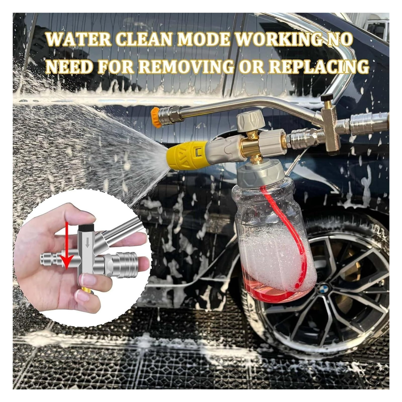 Foam Cannon Dual Connector Accessory, Pressure Washer Foam Cannon For Soap Cannon, 5 Pressure Washer Sprayer Nozzles, 1/4" Quick Connect, For Car Garden Window