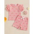 thumbnail image 4 of Toddler Baby Kids Girl Bow Ribbed Outfit 6 12 18 24 Months 2T 3T 4T Ruffle Short Sleeve T-shirt Elastic Waist Shorts 2 Piece Summer Clothes Set, 4 of 9