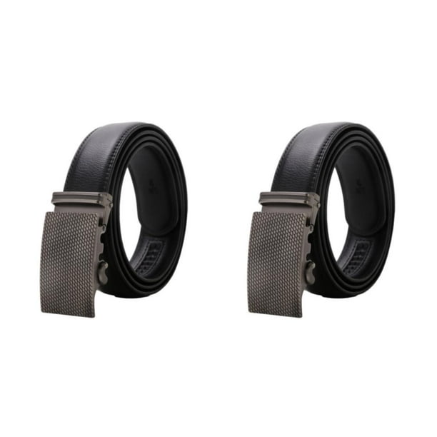 Minnieouse Cinturón negro de piel sintética para hombre - Aspecto limpio Textura Adecuado para jeans o trajes Business Belt Silver 125cm Plata 125cm 2piezas
