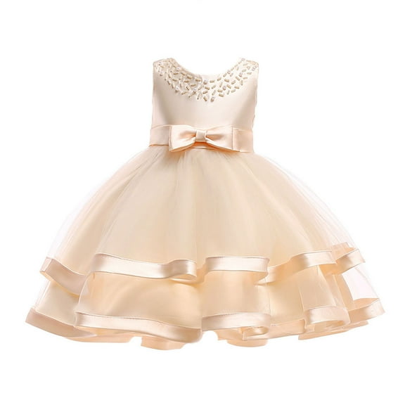 HNMKIU Handmade Beaded Flower Girls Dress For Wedding Party Pageant 2 To 10 Years Old Toddler Performance Multi-Color Rose Gold,3-4 Years