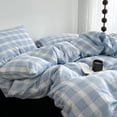 thumbnail image 6 of NAYOROOM Blue White Checked Geometric Duvet Cover Queen Set, 3-Piece Fresh Checkered Pattern Breathable Comforter Cover, 6 of 7