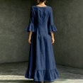 thumbnail image 5 of Women's V Neck Flowy Midi Dress, 3/4 Bell Sleeve Ruffle Hem Loose Casual Dress with Side Pockets, Boho Vacation Dress for Beach Daily Outfits Navy XL(XL), 5 of 9