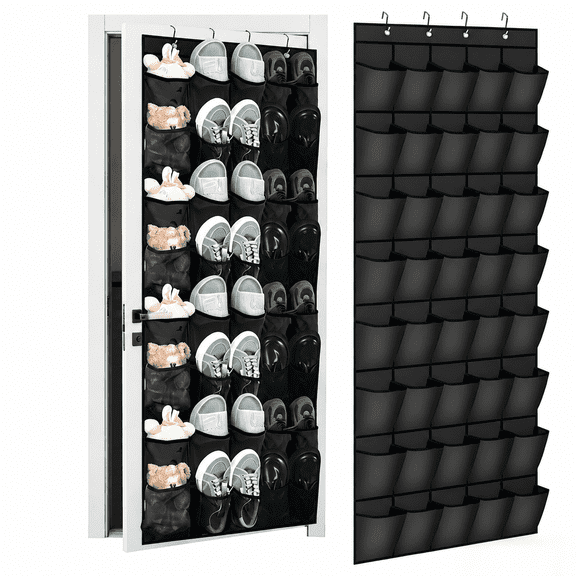 Over the Door Shoe Organizer, 40 Large Breathable Mesh Pockets, Space-Saving Hanging Shoe Rack for Entryway, Bedroom, or Closet Storage (Black)