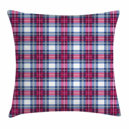 Design A Cushions Plaid Throw Pillow Cushion Cover, Classical British Tartan Design with a Modern Look Pink and Blue Tile Pattern, Decorative Square Accent Pillow Case, 18 X 18 Inches, Blue Pink Grey, by Ambesonne ()