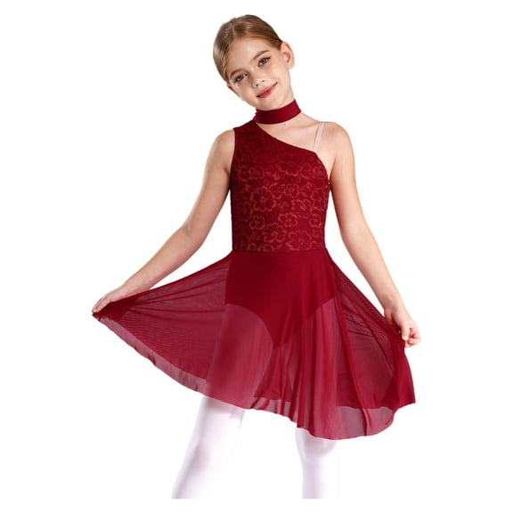 Miutii Kids Girls Sleeveless Lyrical Modern Contemporary Dance Dress Ballet Skirted Leotard Figure Skating Dress Dancewear Burgundy 10