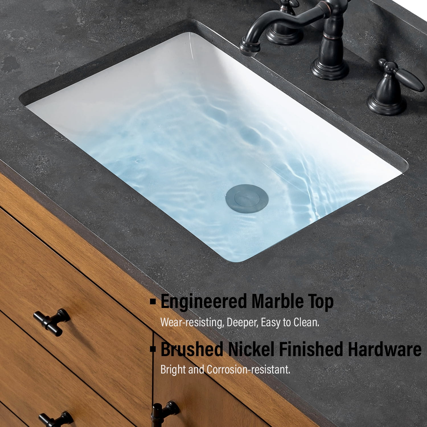 Vanity Art 42" Single Bathroom Vanity with Sink, Freestanding Bath Storage Cabinet with Black Limestone Top