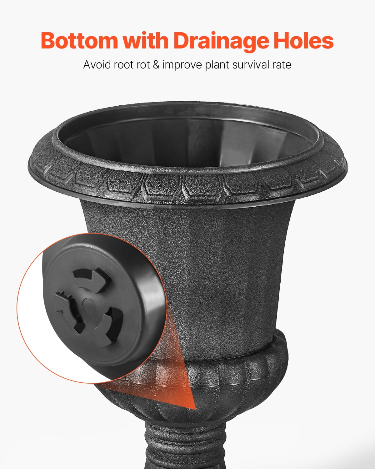 VEVOR 2 Pack Plastic Urn Planters 9.8 x 16.5 inch, Classic Flower Pots Front Porch Planters, Indoor & Outdoor Vase for Wedding, Party, Event, Home, Garden, Balcony, Patio Decoration (Black)