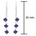 thumbnail image 4 of Sophisticated Dangle Chain Square Purple Cubic Zirconia Sterling Silver Earrings for Female Adult, 4 of 6