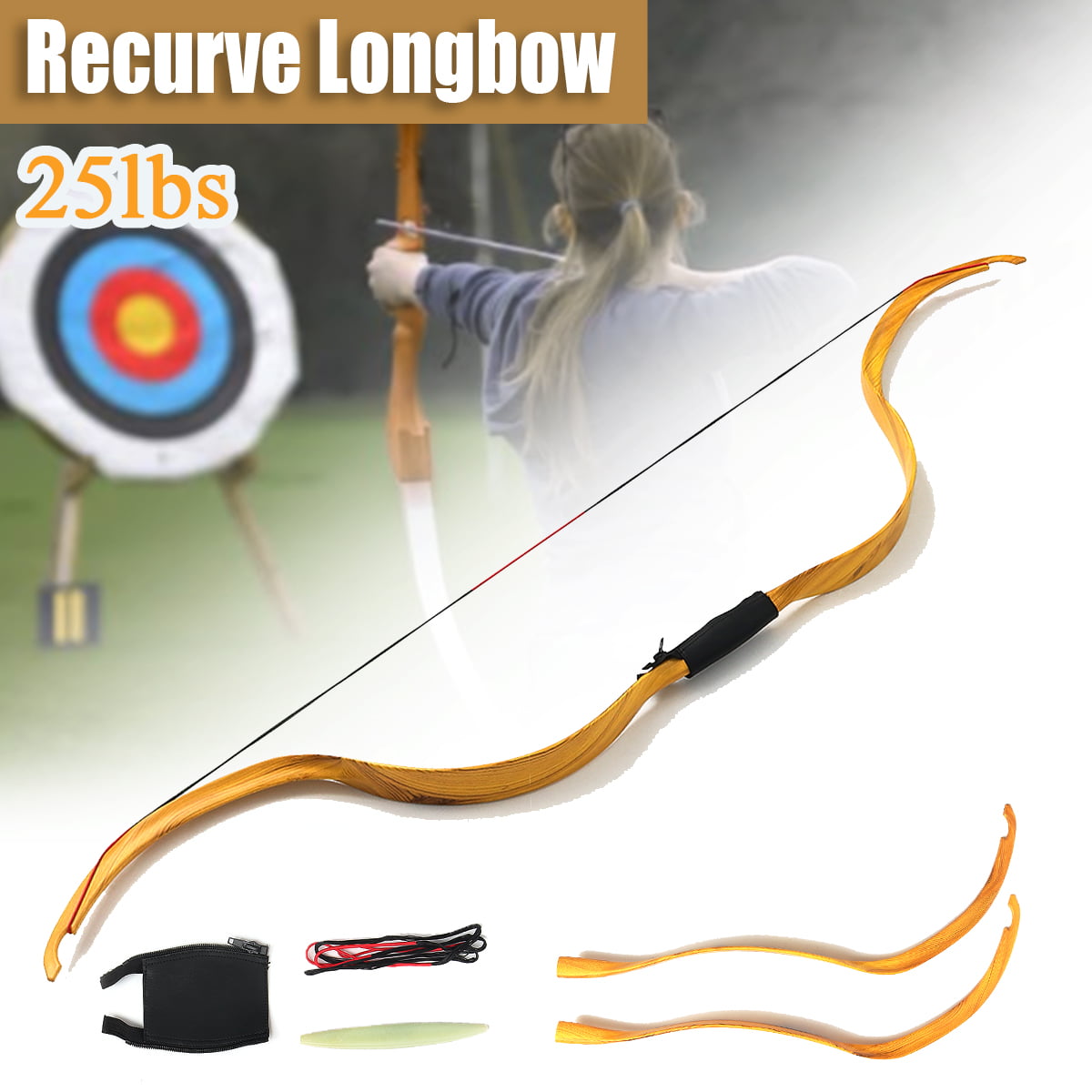 30-55lb Archery Recurve Bow Traditional Longbow Handmade Horsebow Target Hunting