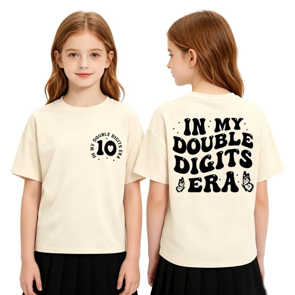 Glisme Toddler Girls Back To School T-Shirt Letter Print Short Sleeve Crew Neck Fall Casual Girls Tees Size 2-3 Years Beige