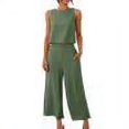 thumbnail image 1 of RT5YKing Ensemble 2 Pcs Coton et Lin Mode Femme Col Rond Blouse Sans Manches Unie + Pantalons Amples avec Poches, 1 of 8