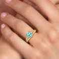 thumbnail image 4 of Gem Stone King 18K Yellow Gold Plated Silver Blue Apatite and White Lab Grown Diamond 3 Stone Engagement Ring for Women | 1.28 Cttw | Oval 8X6MM | Round 2MM | Gemstone Birthstone | Size 6, 4 of 6