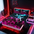 thumbnail image 2 of meiyoeat Neon Lights Full Size Sheets for Boys, Sci-Fi Cyan Pink Gaming Bed Sheets, 4-Piece, 1 Flat Sheet, 1 Fitted Sheet and 2 Pillowcases, 2 of 6