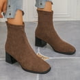 thumbnail image 4 of Womens Winter Fall Dress Boots 2025 Fashion Casual Suede Chunky Heeled Mid Calf Short Ankle Booties for Ladies Brown Size 7.5, 4 of 7