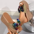 thumbnail image 4 of Womens Platform Wedge Sandals Glitter Sequin Bow Slip on Summer Slides Comfy Arch Support Footbed Heels Party Prom Dress Shoes Gold Size 8, 4 of 7