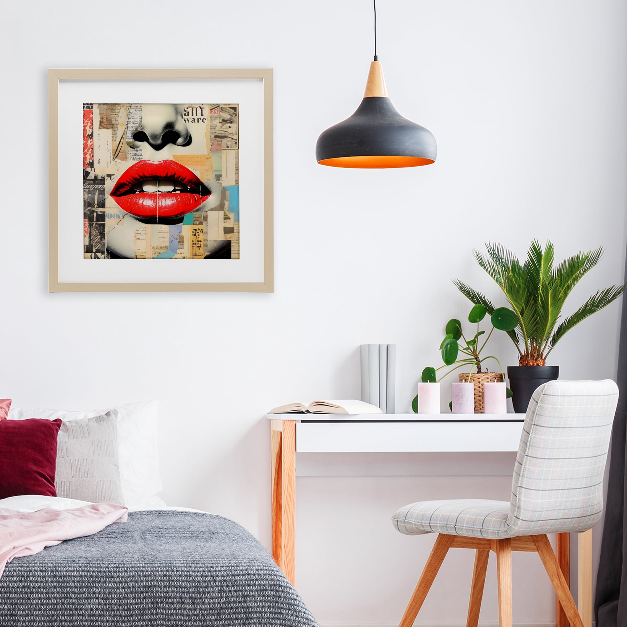 Stupell Industries Fashion Collage with Scarlet Lips Birch Framed Print Under Glass, design by Creative Studio