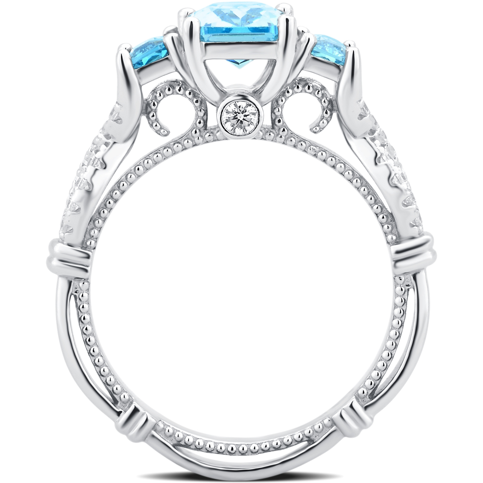 Arista 4 1/10 Carat T.W Created Aqua and Cubic Zirconia Women's Engagement Ring in Sterling Silver