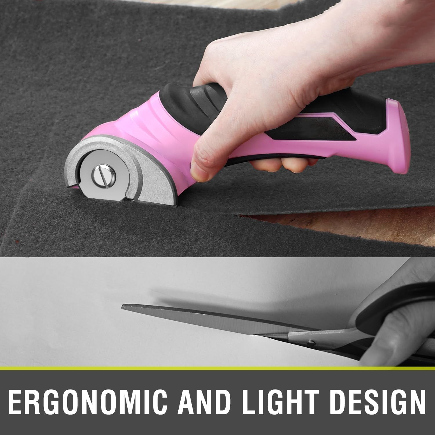 Cordless Electric Scissors, 4V Mini Cardboard Cutter, Carpet Cutter, Box Cutter W/a Self-sharpening Blade, Rotary Cutter for Cardboard, Plastic, Leather, and Packages (Pink)