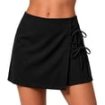 thumbnail image 6 of SZJXBUY High Rise Skort for Women Plus Size Solid Wrap Front Linen Skorts Casual Drawstring Knot Side Skirt with Shorts Black,S, 6 of 6