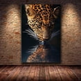 thumbnail image 4 of Mudket Framed Ready to Hang Leopard Canvas Wall Art, Jungle Safari Cheetah Animal Print Wall Decor, Water Reflection Cheetah Poster for Living Room Man Cave Office Decor - 36"L x 24"W, 4 of 10