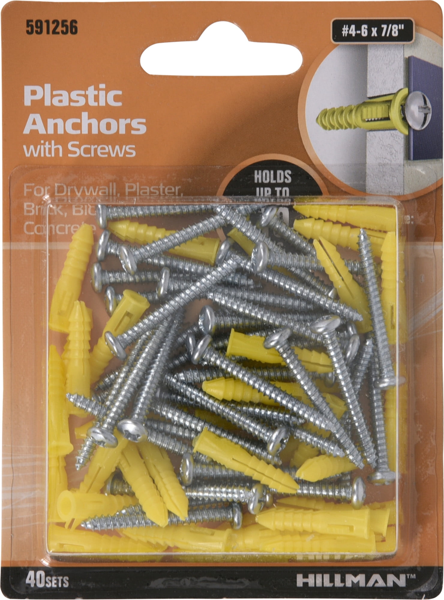 Hillman Ribbed Plastic Anchors With Screws Size 4-6 8 Pan Head Phillips 75/Pack 