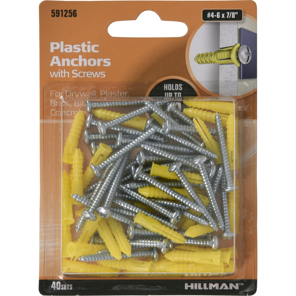 Hillman Ribbed Plastic Anchors with Screws (46 x 7/8") 40 Sets