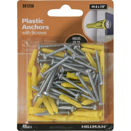 

Hillman Ribbed Plastic Anchors with Screws (#4-6 x 7/8 ) - 40 Sets