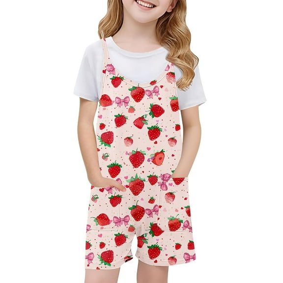 Gamivast Girls Rompers for Summer Fashion Print Overall Shorts Adjustable Bib Jumpsuits with Pockets Vacation Casual Shorts Rompers 5T Vestidos De Verano Para Niña