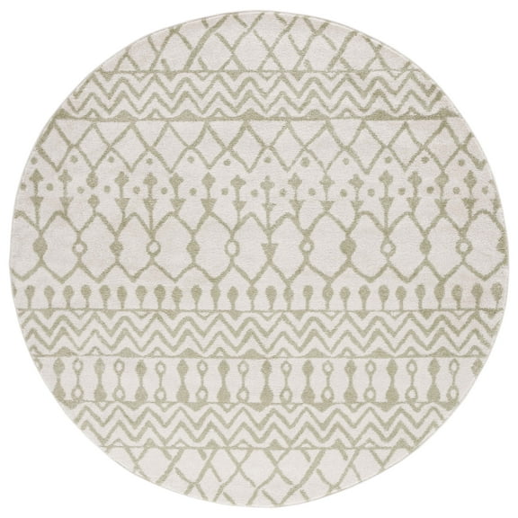 SAFAVIEH Tulum Glen Oriental Area Rug, Ivory/Sage, 6'7" x 6'7" Round