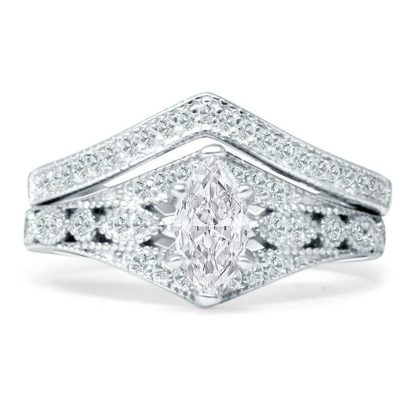 Two Piece Eternity Marquise Cubic Zirconia Bridal Band Ring 925 Sterling Silver Size 5