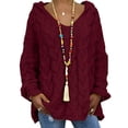 thumbnail image 3 of Suéter holgado de color liso con capucha y cuello en V y mangas largas de punto trenzado para otoño e invierno, ropa para mujer, 3 of 5