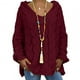 thumbnail image 3 of Suéter holgado de color liso con capucha y cuello en V y mangas largas de punto trenzado para otoño e invierno, ropa para mujer, 3 of 5