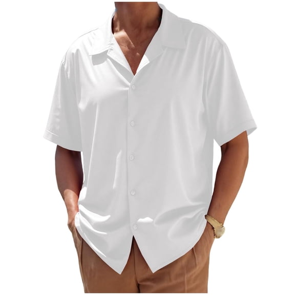 ZCFZJW Men's Casual Button Down Short Sleeve Shirts Untucked Wrinkle Free Shirt Stretch Dress Shirts Trendy Holiday Beach Hawaiian T-Shirt Tops White S