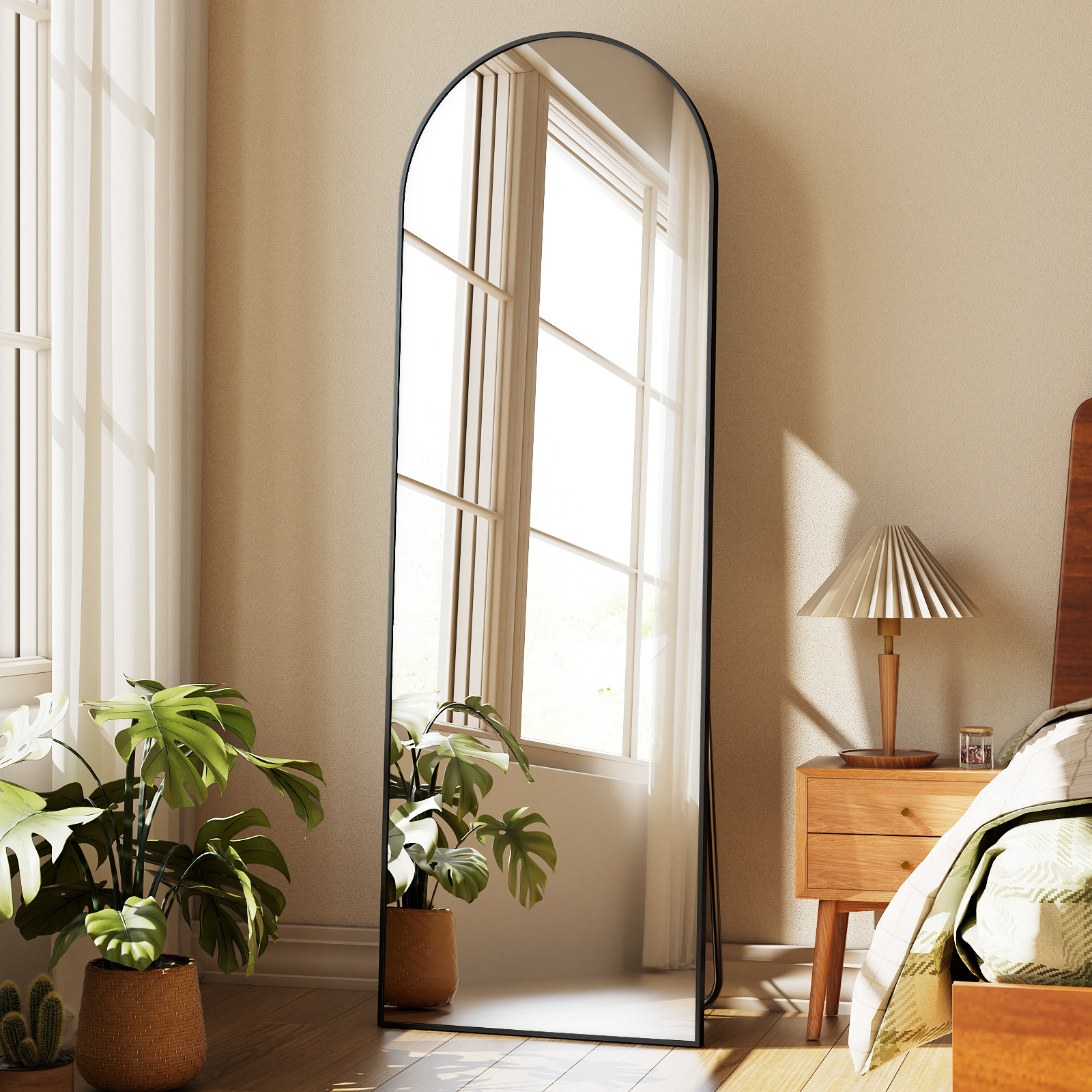 BEAUTYPEAK 59"x16" Arched Full Length Standing Full Body Floor Mirror,Black