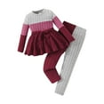 thumbnail image 1 of Odeerbi 3-10 Años Niñas Conjuntos Color Block Rib Punto Manga Larga Tops Pantalón Conjunto Dos Piezas, 1 of 9