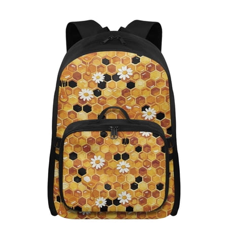Uourmeti Honeycomb Daisy Kids Backpack with Lunch Box Attached 2 in 1 Bookbag for Boys Ages 6-8 17 Inch Large Capacity School Bookbag with Front Pocket