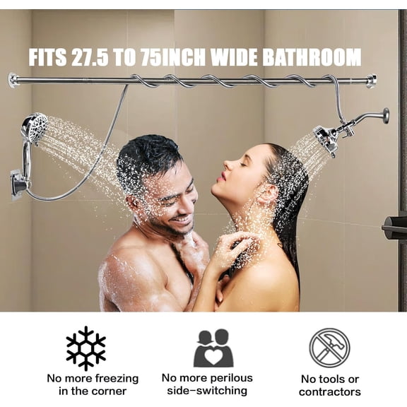 Double Shower Head, Dual Shower Head for Couples, High Pressure and Adjustable Tandem Shower Head System for Two People