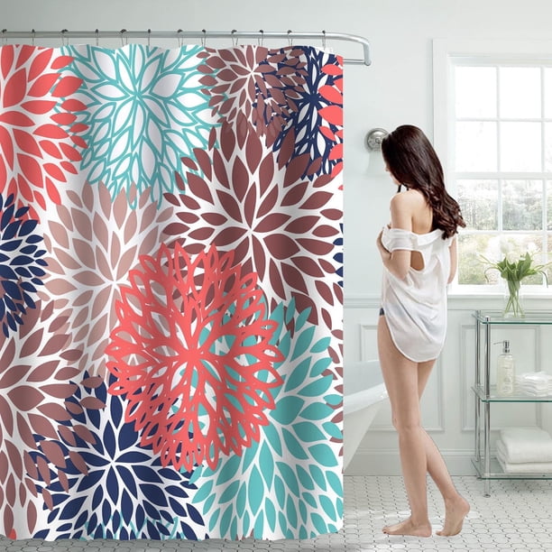 Cortina de ducha myvepuop de 70 x 70 pulgadas con 12 ganchos de plástico, impermeable, para baño, resistente, lavable a máquina, secado rápido, color rosa, talla única