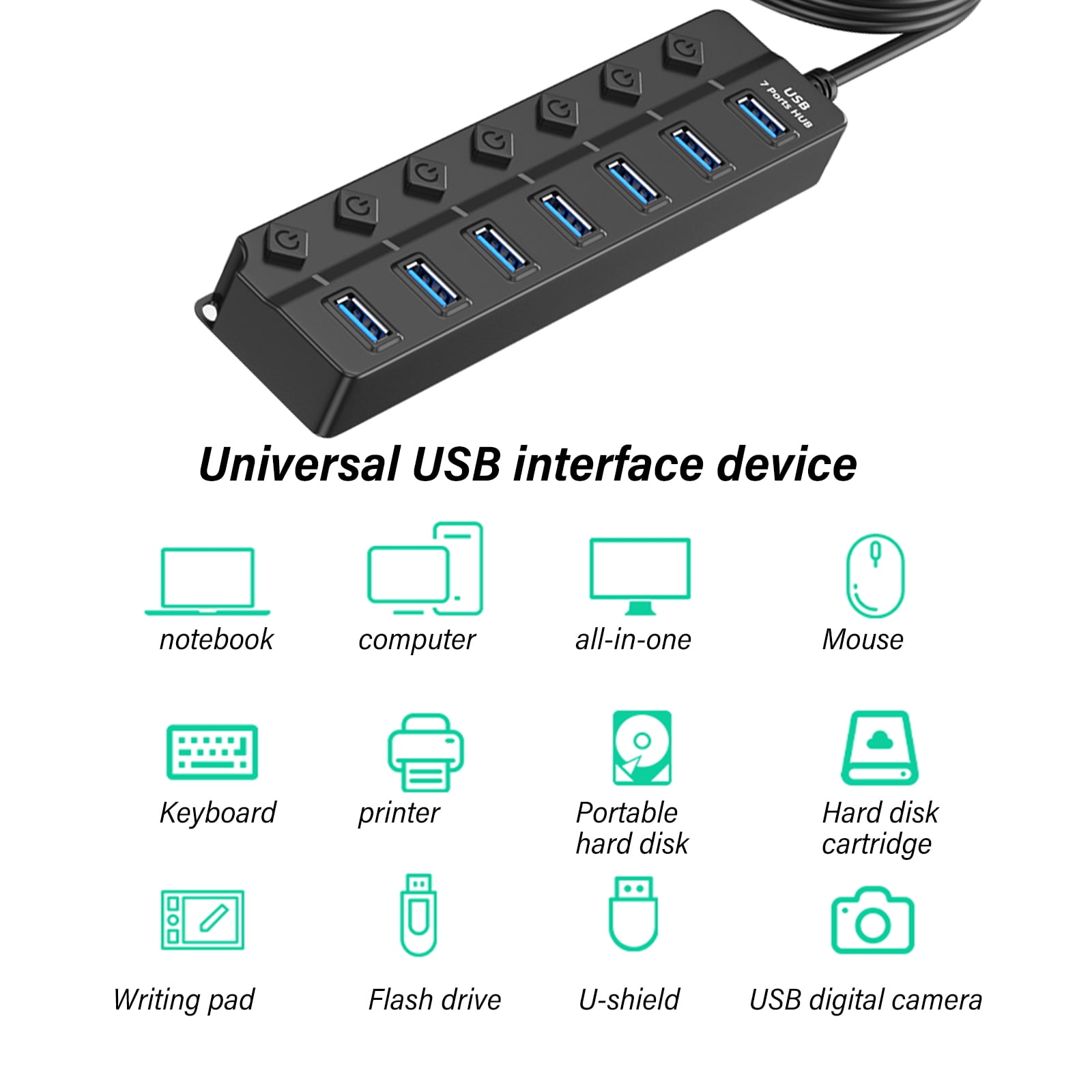 Highly Speed 7/4 Port USB 2.0 Hubs USB Splitter Individual Power Switches LED Indicators For Laptop MultiSplitter